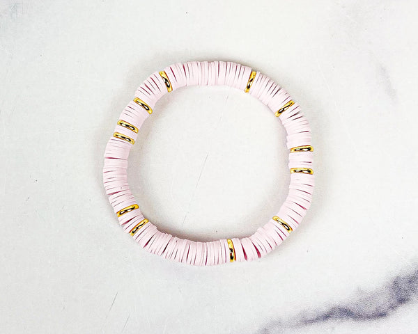 Heishi Color Pop Bracelet "Light Pink Gold Discs"