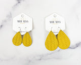 Leather Teardrop Earring "Weaved Yellow"