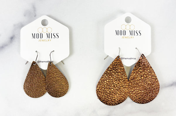 Leather Teardrop Earring "Metallic Brown"