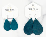 Leather Teardrop Earring "Worn Dark Teal Blue"
