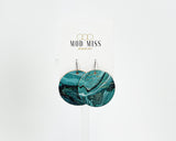 Cork+Leather Round Earring "Emerald Aqua"