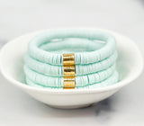 Heishi Color Pop Bracelet "Ice Blue Gold Barrel"