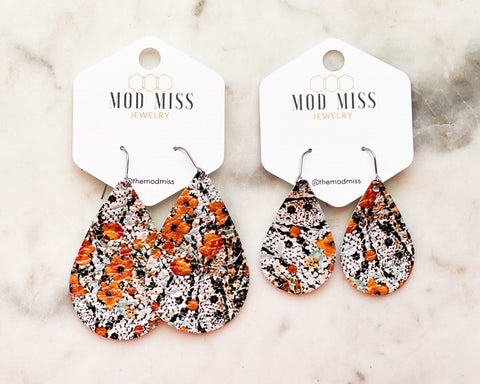 Leather Teardrop Earring "Snakeskin Autumn"