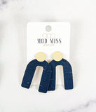 Cork+Leather Arch Earring "Navy "