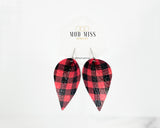 Leather Petal Earring "Buffalo Plaid Red Mini"
