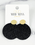 Cork+Leather Round Earring "Fine Glitter Black"