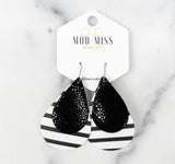Leather Stacked Teardrop "Stingray Black on Black & White Stripes (Thick Stripes)"