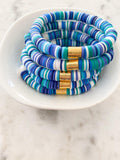 Heishi Color Pop Bracelet "Blue Multi Gold Barrel"