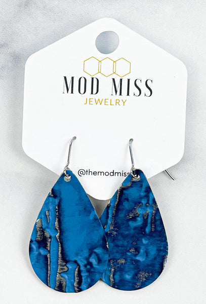 Leather Teardrop Earring "Wildwood Blue"