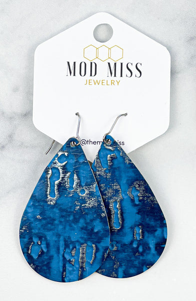 Leather Teardrop Earring "Wildwood Blue"