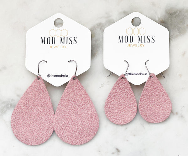 Leather Teardrop Earring "Blush Pink"