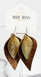Leather Stacked Petal Earring "Metallic Gold + Metallic Brown"
