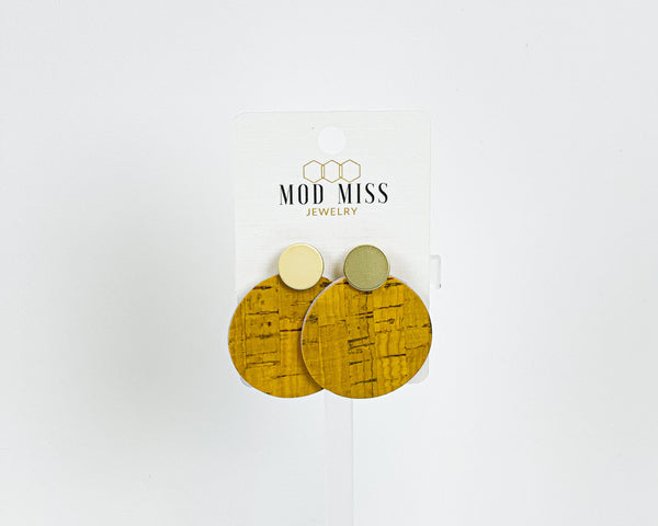 Cork+Leather Round Earring "Mustard"