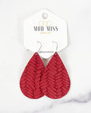 Leather Teardrop Earring "Weaved Rust Red"