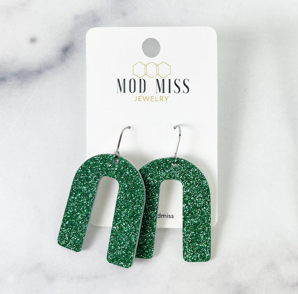 Cork+Leather Arch Earring "Fine Glitter Olive Green"