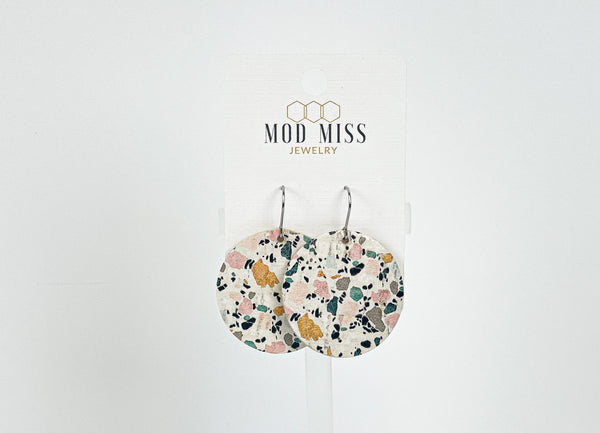 Cork+Leather Round Earring "Pink Granite"