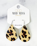 Leather Teardrop Earring "Leopard Crackle"