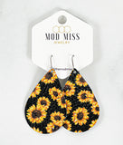 Leather Teardrop Earring "Sunflower"