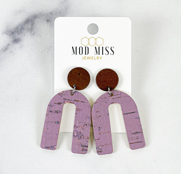 Cork+Leather Arch Earring "Lilac"