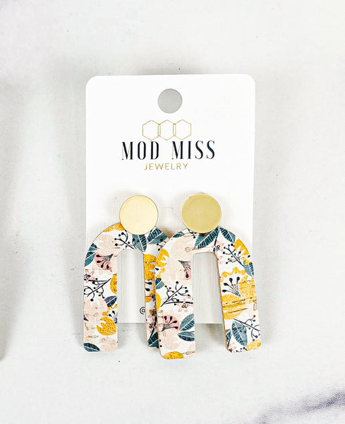 Cork+Leather Arch Earring "Yellow Fantasy"