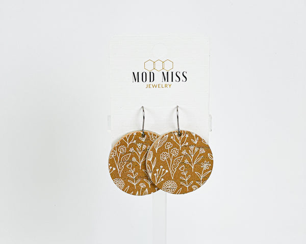 Cork+Leather Round Earring "White Meadows"