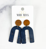 Cork+Leather Arch Earring "Navy "