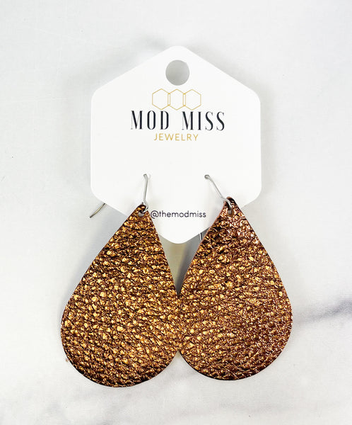 Leather Teardrop Earring "Metallic Brown"