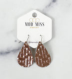 Leather Teardrop Earring "Basket Weave Rose Gold"