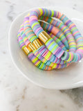 Heishi Color Pop Bracelet "Candy Necklace Multi Gold Barrel"