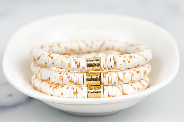 Heishi Color Pop Bracelet "Creamsicle Multi Gold Barrel"