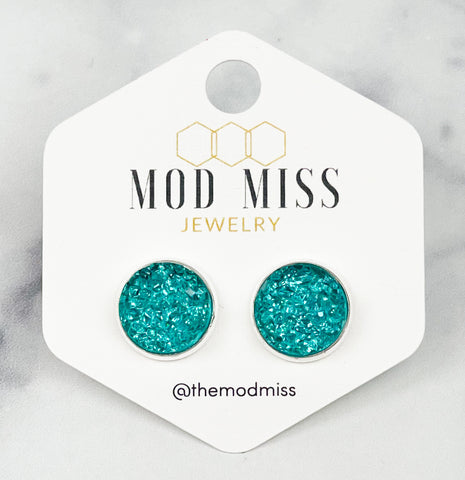 Druzy Stud Earring "Aqua"