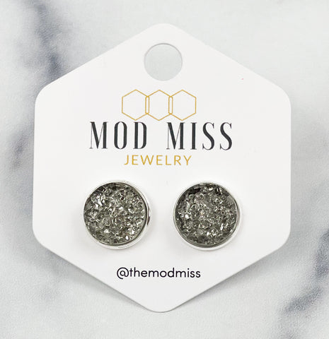 Druzy Stud Earring "Gray"