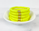 Heishi Color Pop Bracelet "Neon Yellow Gold Barrel"