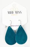 Leather Teardrop Earring "Worn Dark Teal Blue"