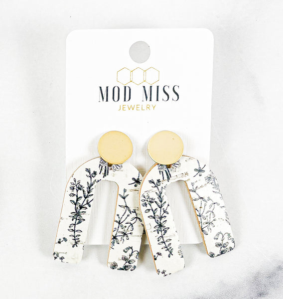 Cork+Leather Arch Earring "Vintage Wildflowers"