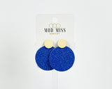 Cork+Leather Round Earring "Fine Glitter Royal Blue"