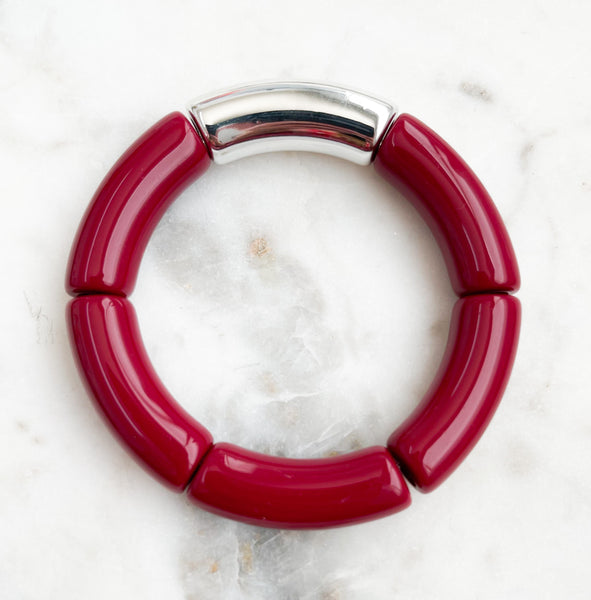 Acrylic Bamboo Bangle Bracelet "Maroon"