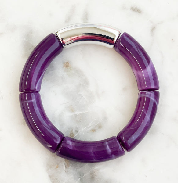 Acrylic Bamboo Bangle Bracelet "Marbled Purple"