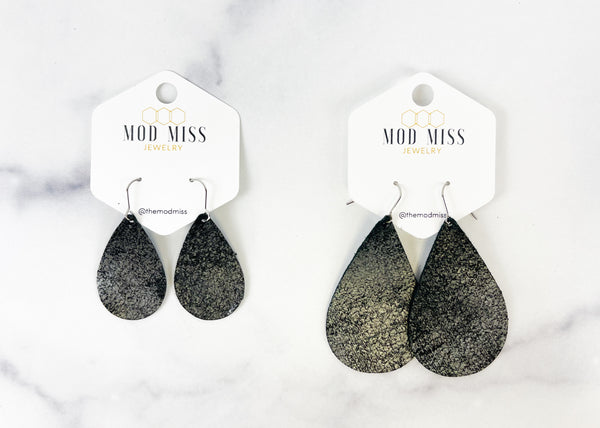 Leather Teardrop Earring "Rock N Roll Black"