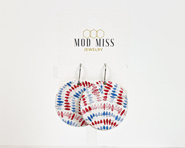 Cork+Leather Round Earring "Patriotic Grunge"