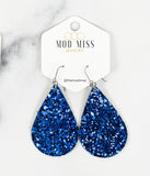 Leather+Canvas Teardrop Earring "Glitter Royal Blue"