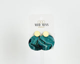 Cork+Leather Round Earring "Emerald Aqua"