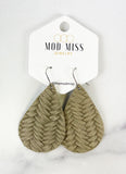 Leather Teardrop Earring "Weaved Stonewashed Gray"