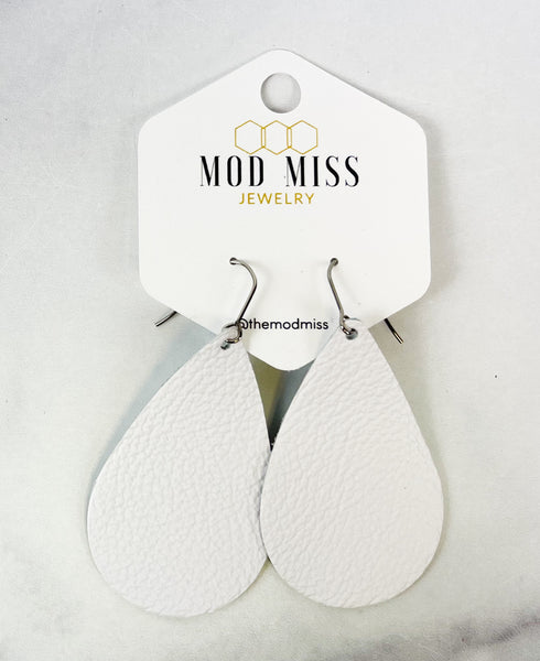 Leather Teardrop Earring "White"