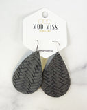 Leather Teardrop Earring "Weaved Slate Gray"