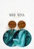 Cork+Leather Round Earring "Emerald Aqua"