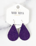 Leather Teardrop Earring "Weaved Dark Purple"