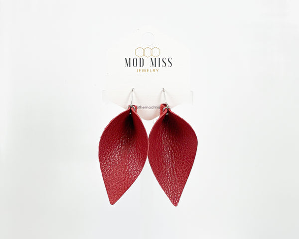Leather Petal Earring "Dark Red"