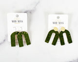 Cork+Leather Arch Earring "Olive Green with Gold Specks"
