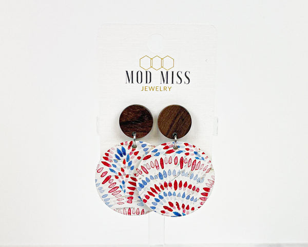 Cork+Leather Round Earring "Patriotic Grunge"